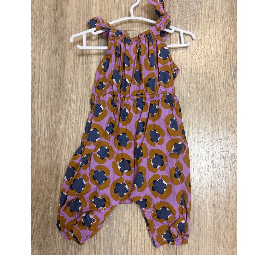 Tea Collection Baby Girl Floral tank Romper jumper Purple Brown Navy Snap Inseam